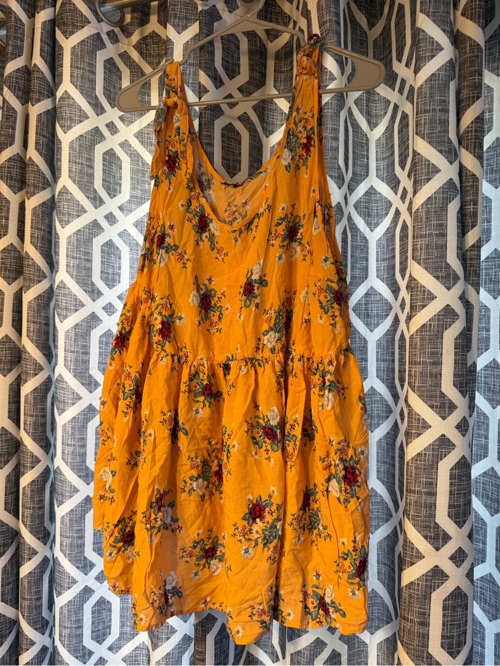 Source Unknown Yellow Floral Tiered Tank Top